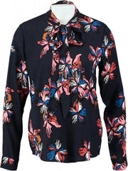 Garcia soepele blauwe blouse van stevig viscose met sjaalhals - Maat L