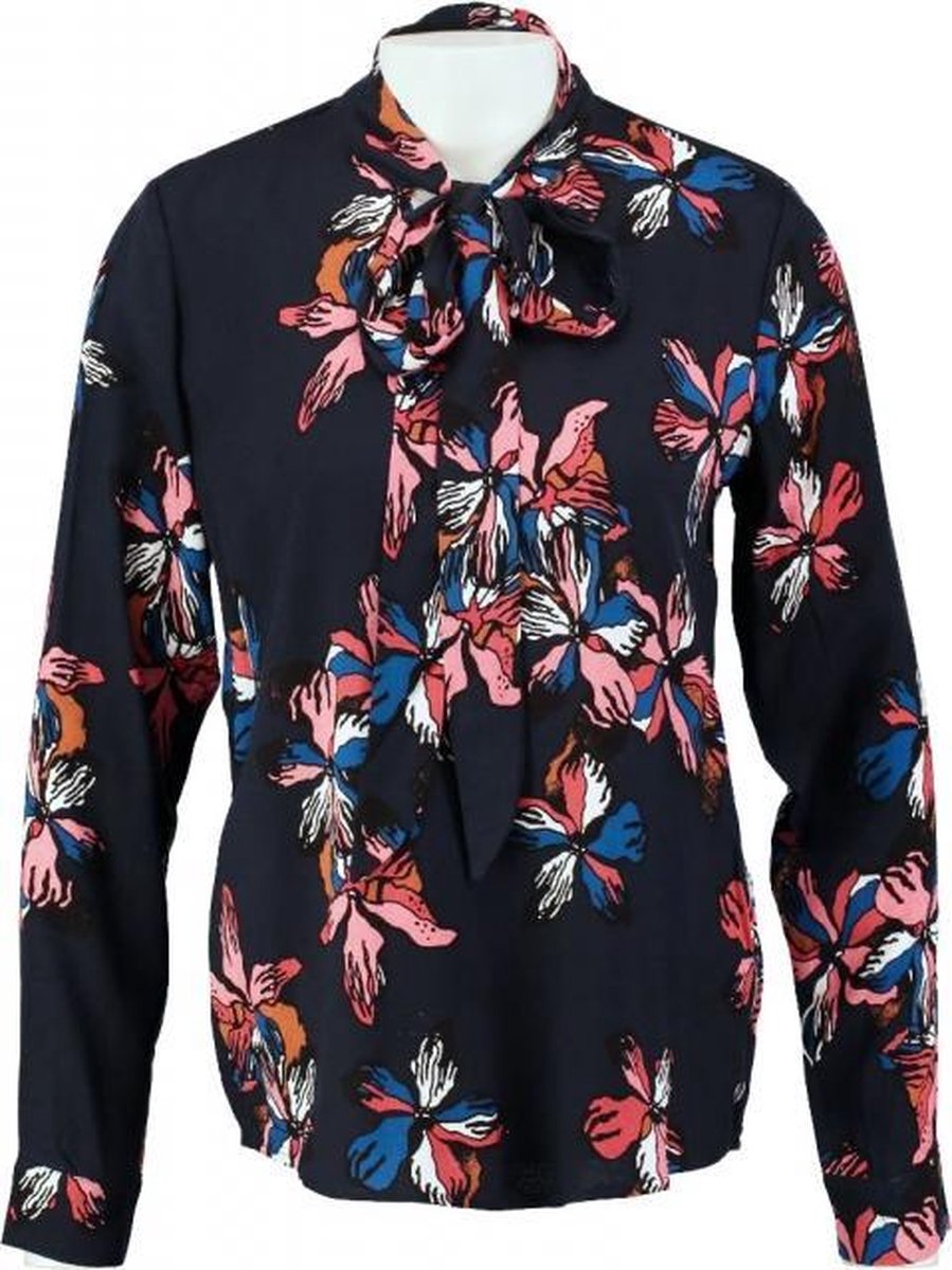 Garcia soepele blauwe blouse van stevig viscose met sjaalhals - Maat L