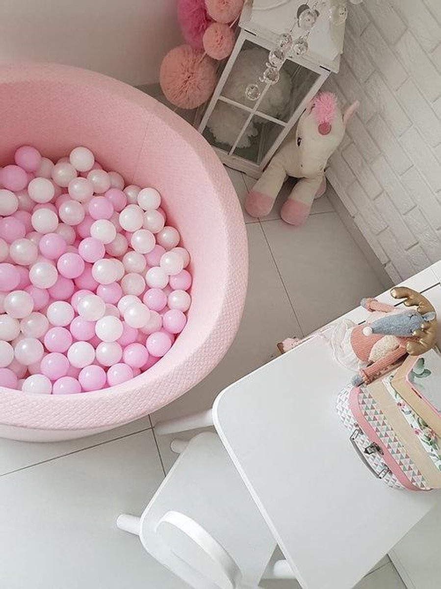 Ballenbad 90x40cm DESIGN inclusief 200 ballen - Roze: wit