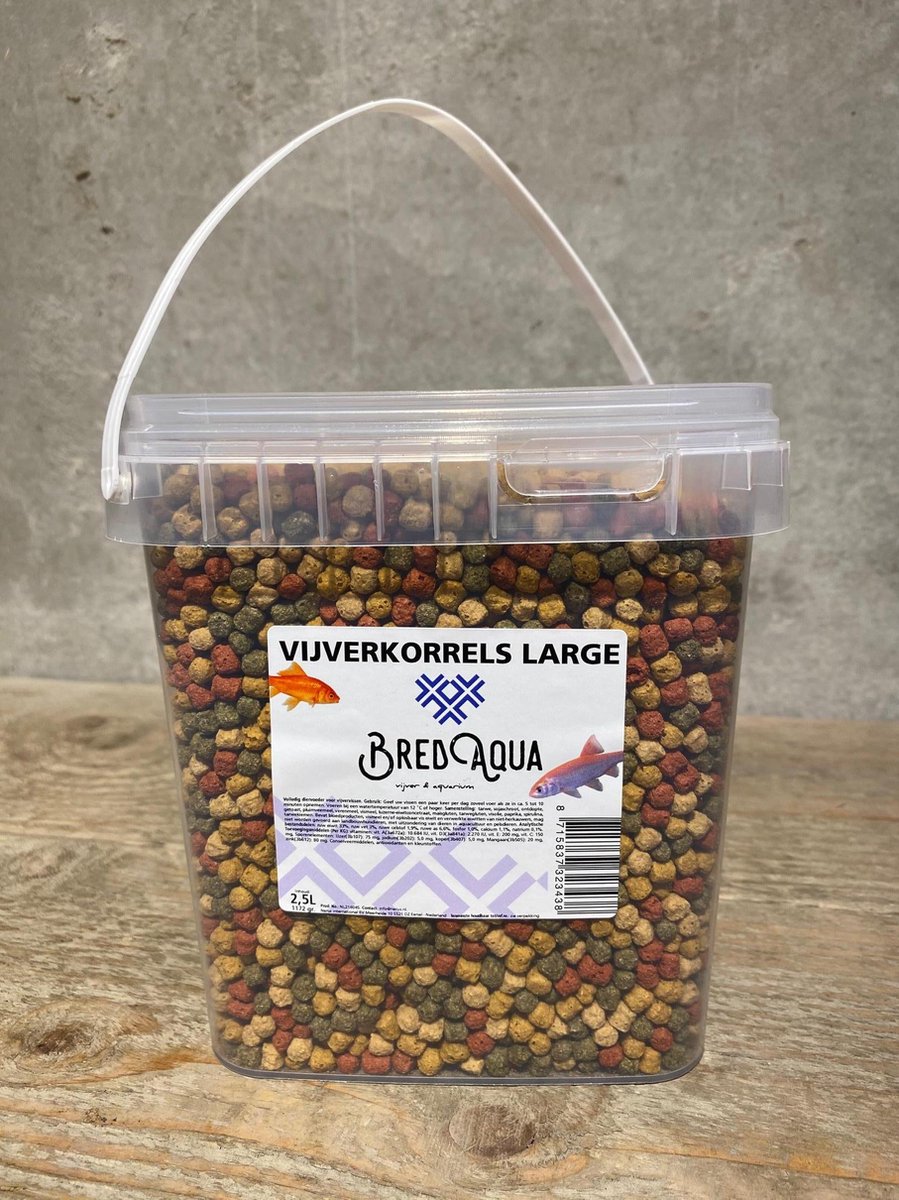 Vijverkorrels Large 5000 ml / 500 cl / 5 l 6 mm. - Visvoer - Vijver - Vissen - Vijvervoer - Aquarium - Korrels - Grote Korrels - Koi - Vijververbeteraar