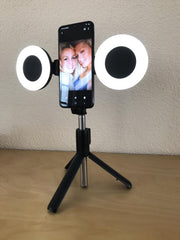 Selfie Ring Light - Ringlamp - Bluetooth Selfie Stick tot 66cm uitschuifbaar met dubbel Ring Light - Statief met dubbel led ring light - afstandbediening - zwart