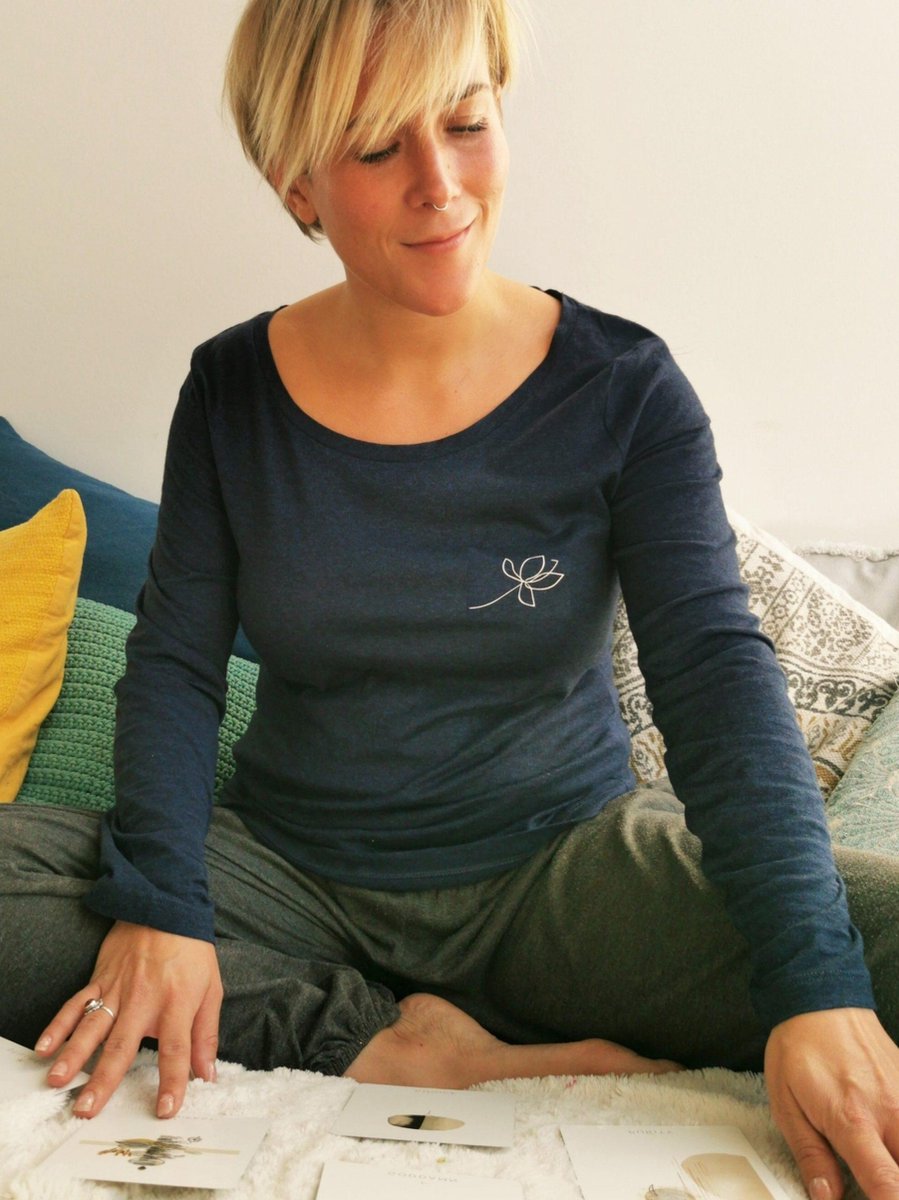 Yoga longsleeve dames biokatoen blauw - S