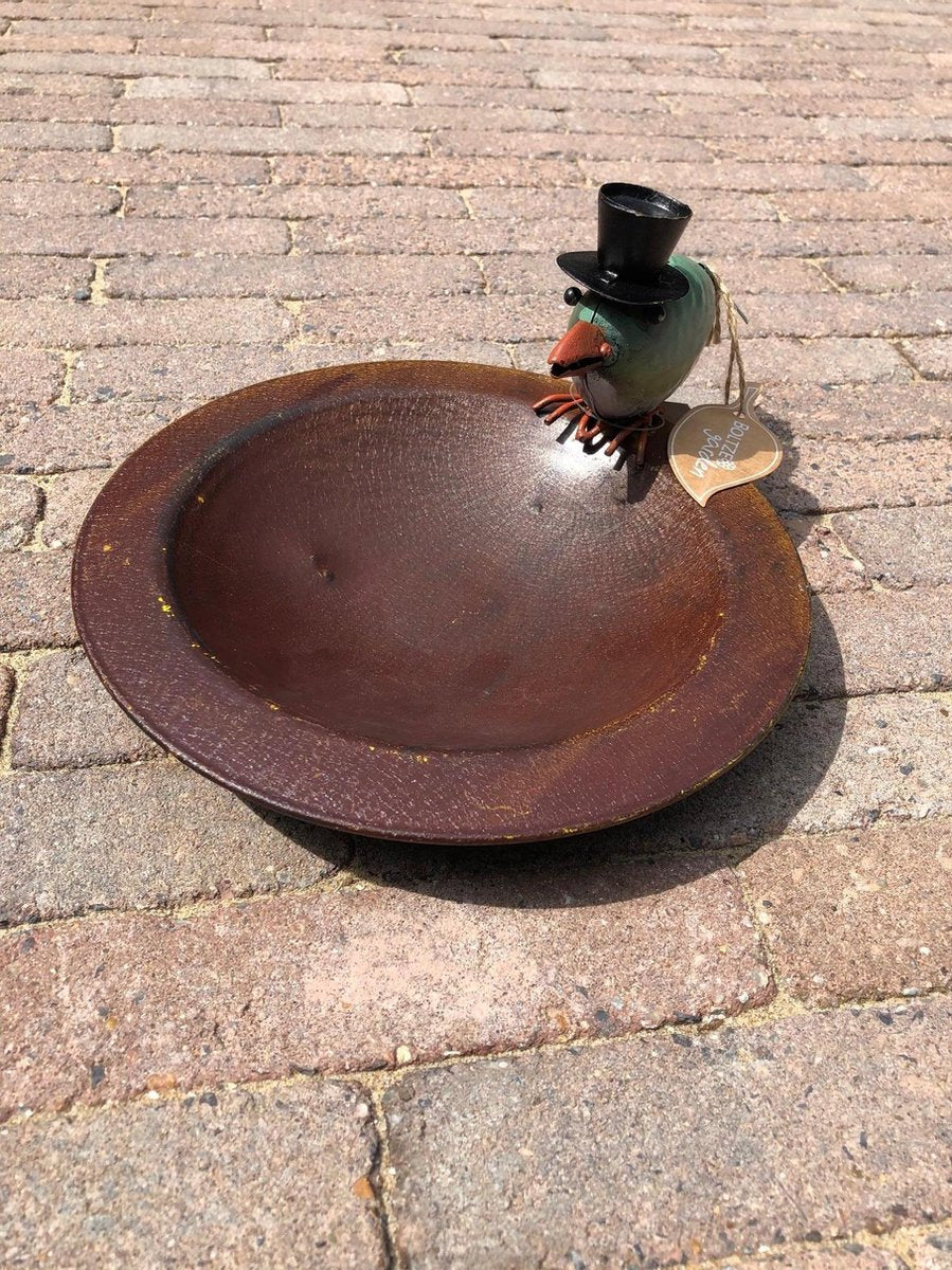 Shopaxo Vogelvoederschaal - Vogeldrinkschaal - Vogelbasje - Metaal - Vogelschaal - Balkon -Tuin - Bruin