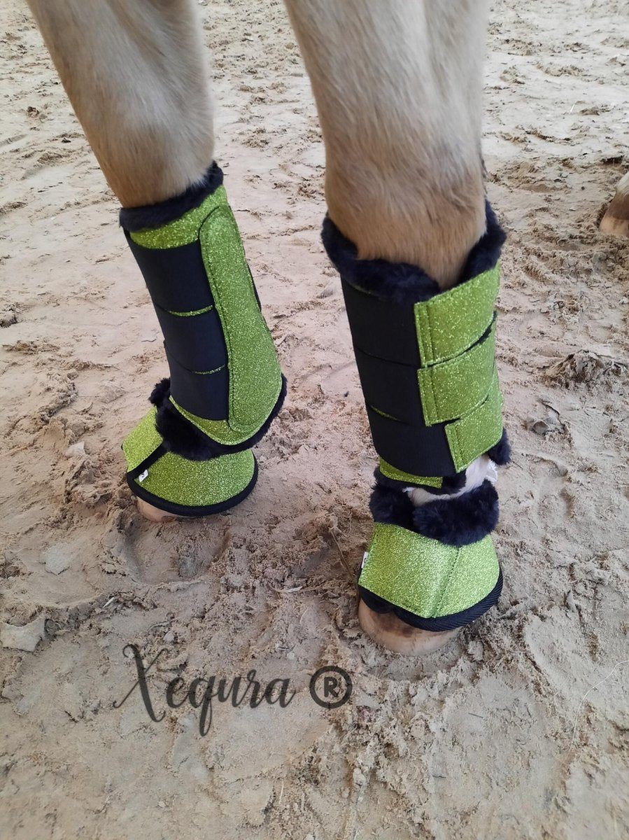 Flextrainers Shine Lime — M - Glitter - Limoen - Cob - Peeskappen - Beenbescherming Pony Paard Klittenband Shetland