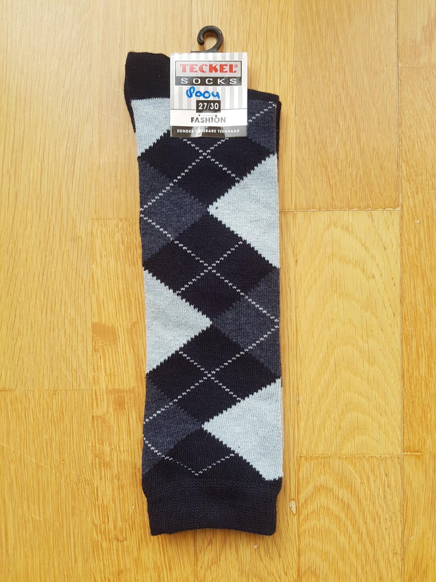 Kinder kniekousen ruit - donkerblauw/lichtblauw/jeans - maat 27-30