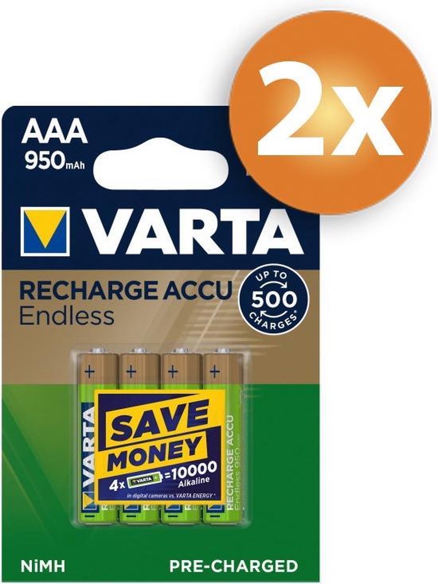 Varta Endless AAA 950mAh oplaadbare batterijen - 8 stuks