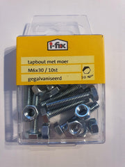 Tapbout met moer m6x30 10 stuks gegalvaniseerd