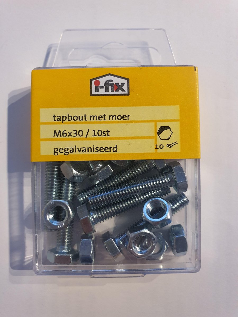 Tapbout met moer m6x30 10 stuks gegalvaniseerd
