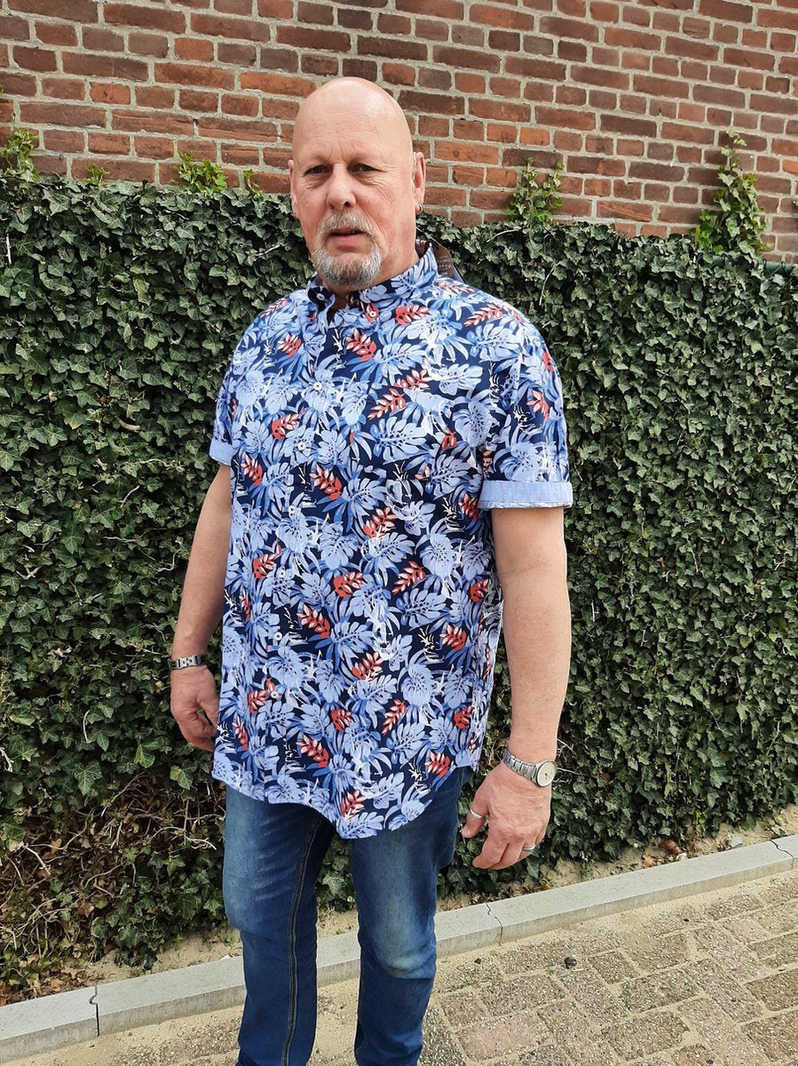 DUKE 555 Malibu overhemd Korte mouw Blauw met motief 4XL BIG MEN SIZE