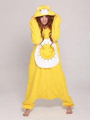 KIMU Onesie Troetelbeer geel - maat L-XL - Troetelbeertjes pak Funshine Bear zon kostuum berenpak beer jumpsuit
