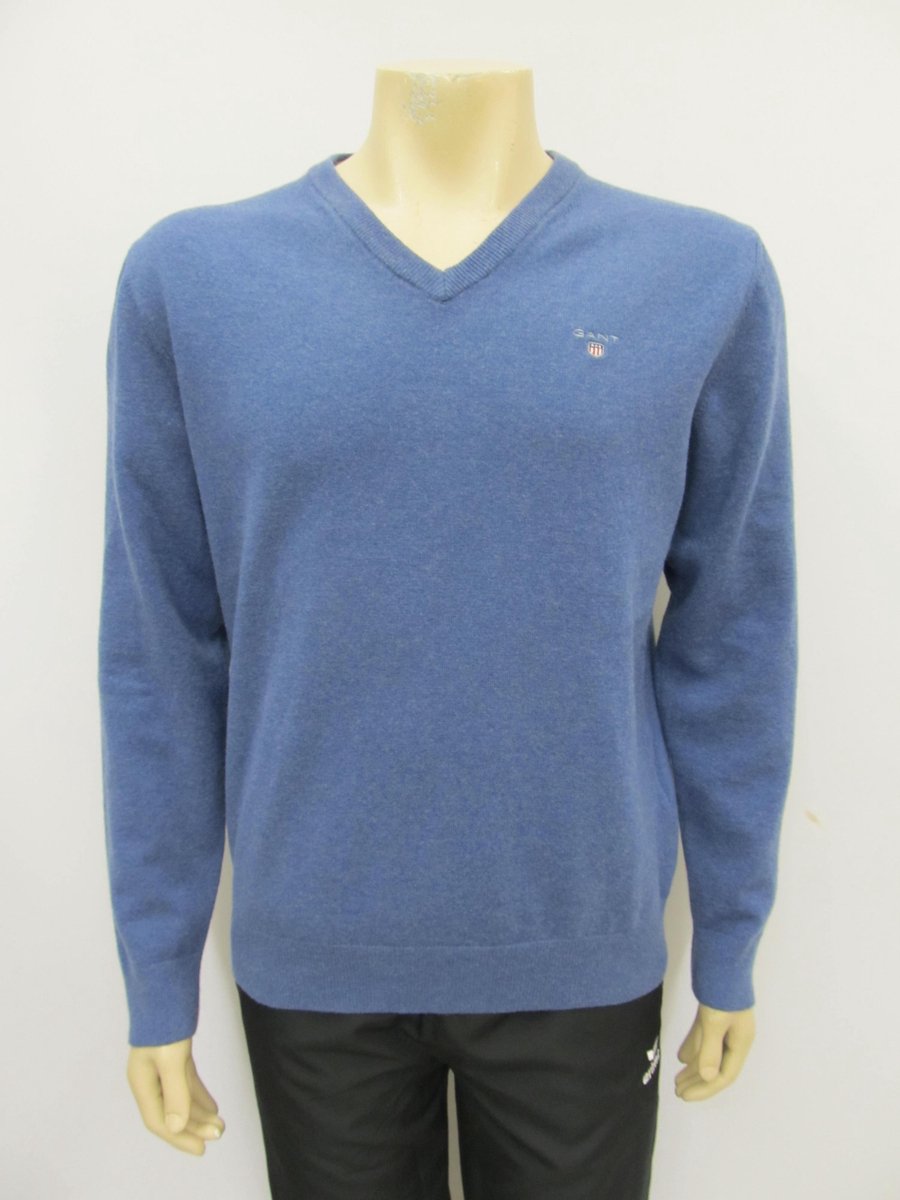 Gant superfine lambswool v neck stone blue 86212489