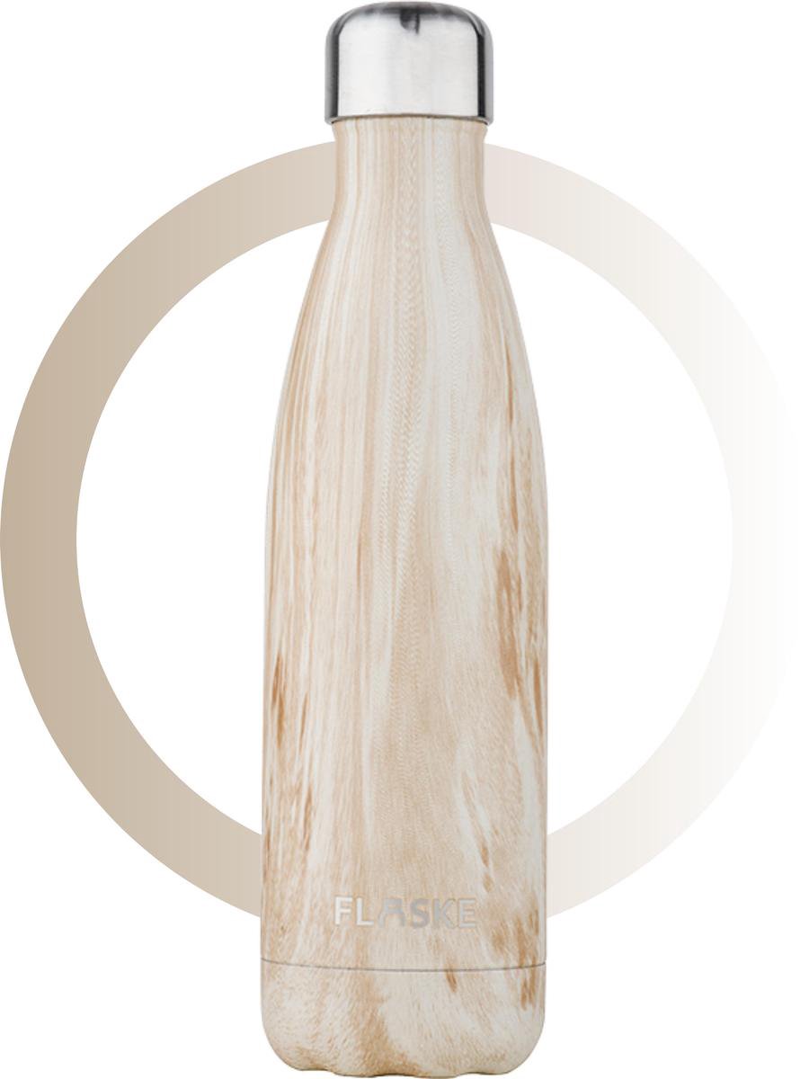FLASKE Wood RVS Thermosfles - 500ml - Drinkfles - Waterfles - Thermofles
