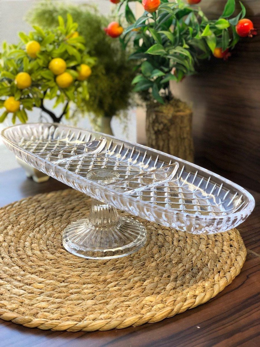 YILTEX – Serveerschaal / Snack- Tapasschaal / Snoepschaal / Koekjesschaal – Glas 41x12x11cm