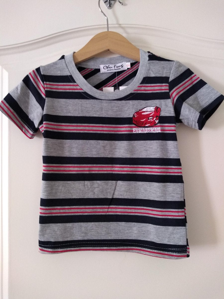 Gestreept jongens T-shirt grijs blauw rood 92