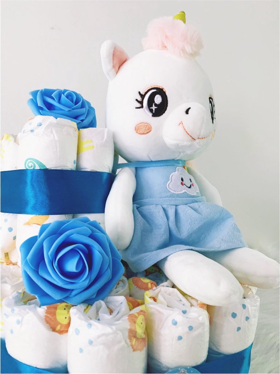 Luiertaart jongen - luiertaart - kraamcadeau jongen - luiertaart unicorn - 2 Laags - 30 Luiers