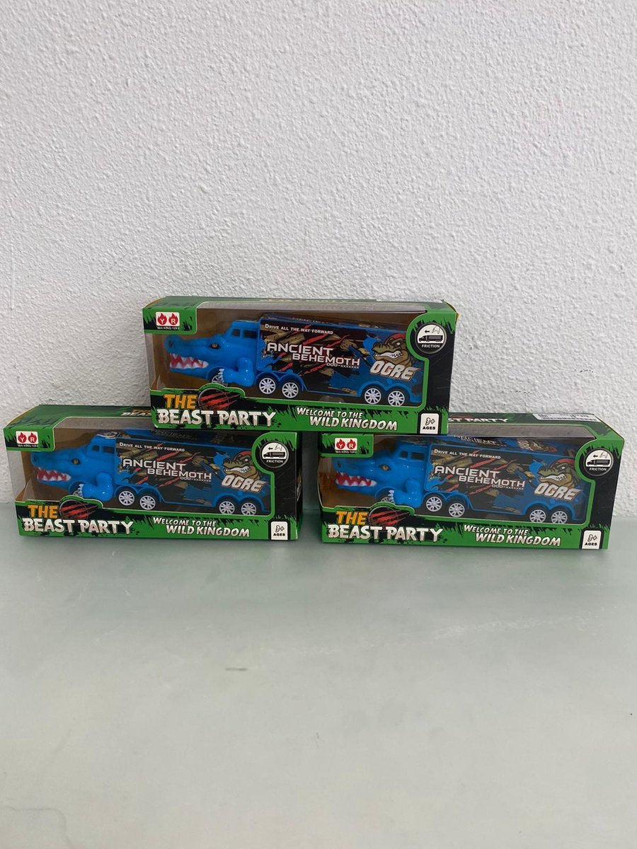 Speelgoedvoertuig kinderen: stoere truck - set van 3 stuks (blauwe krokodil)