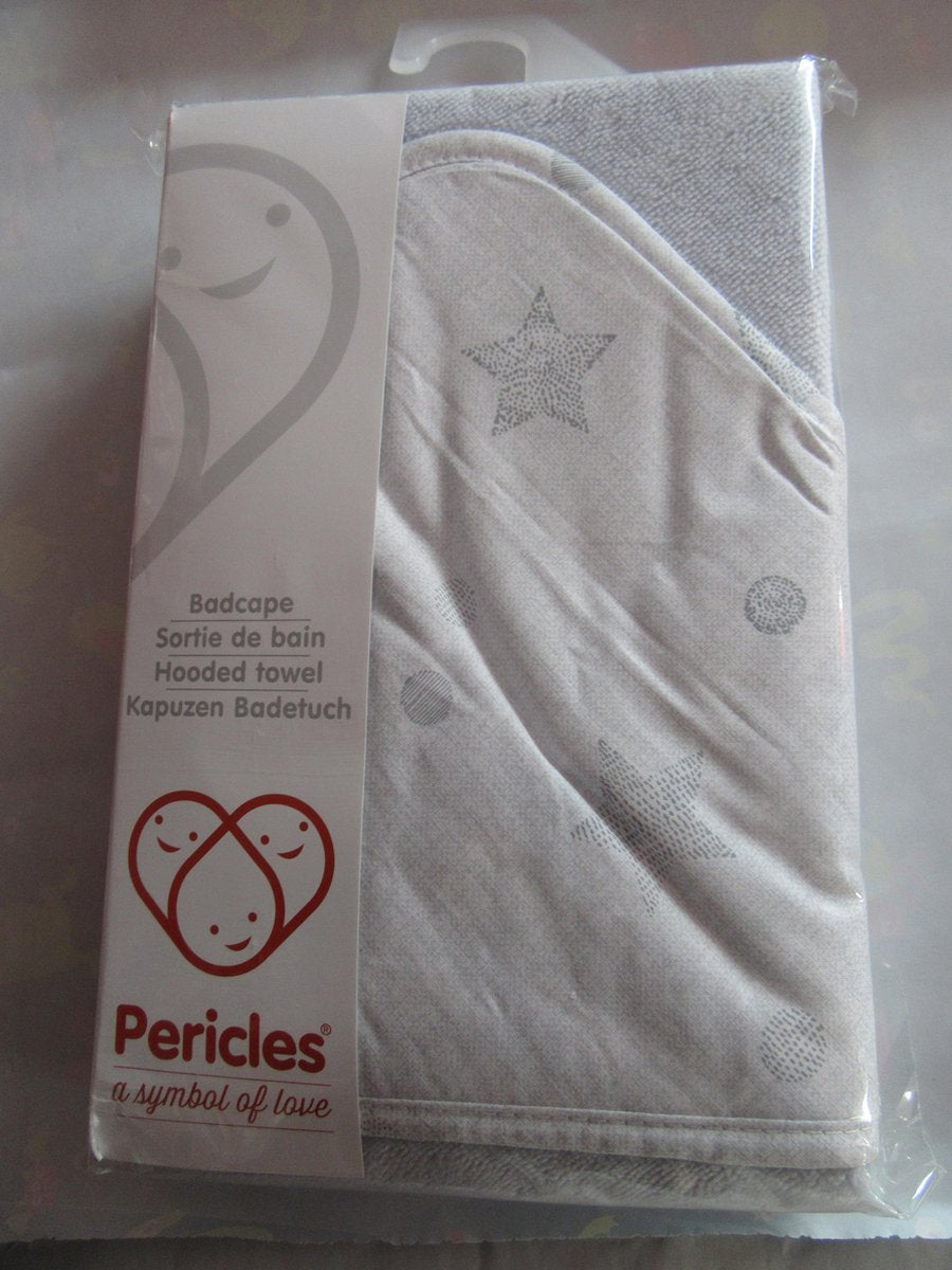 badcape + washandje pericles star grijst