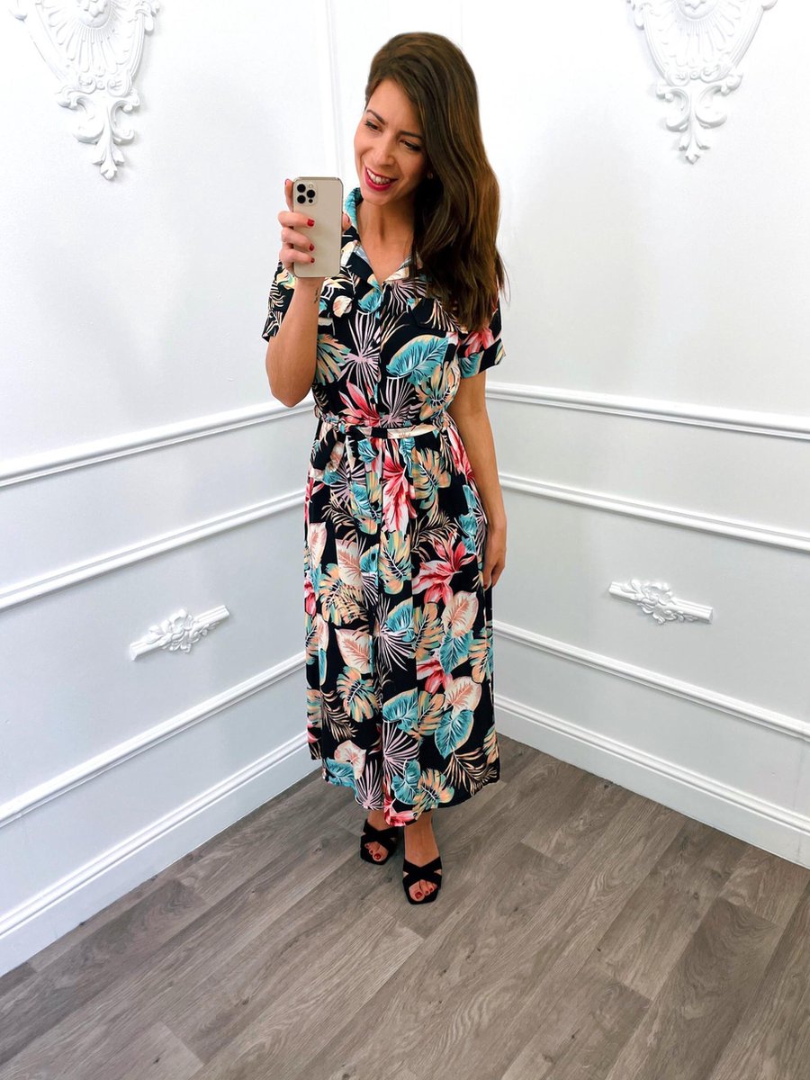 Leaf Blouse Dress Zwart