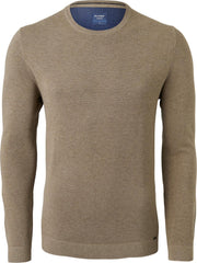 OLYMP modern fit trui katoen - O-hals - camel structuur -  Maat: 3XL