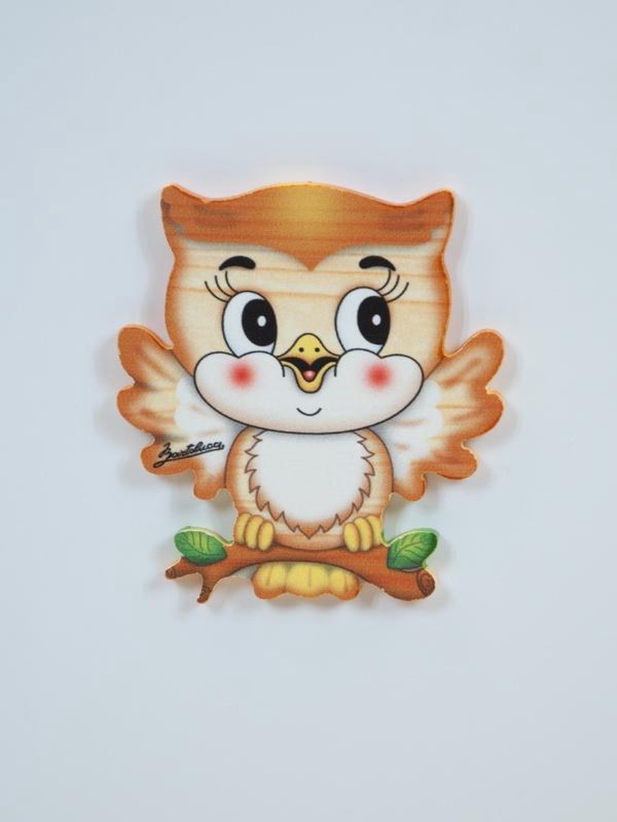 Decoratie bordje uil van hout 14 x 13 cm | Bartolucci