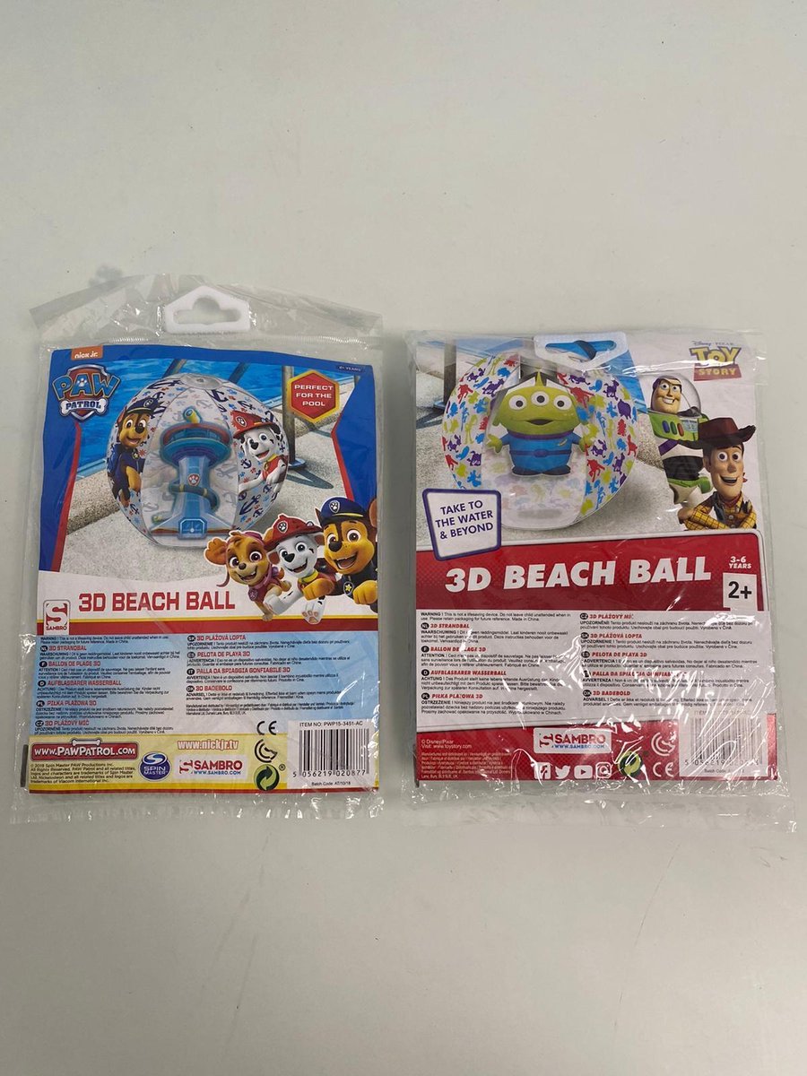 Paw Patrol/Toy Story beach ball (3D) met leuke opdruk - set van 2 stuks (divers)