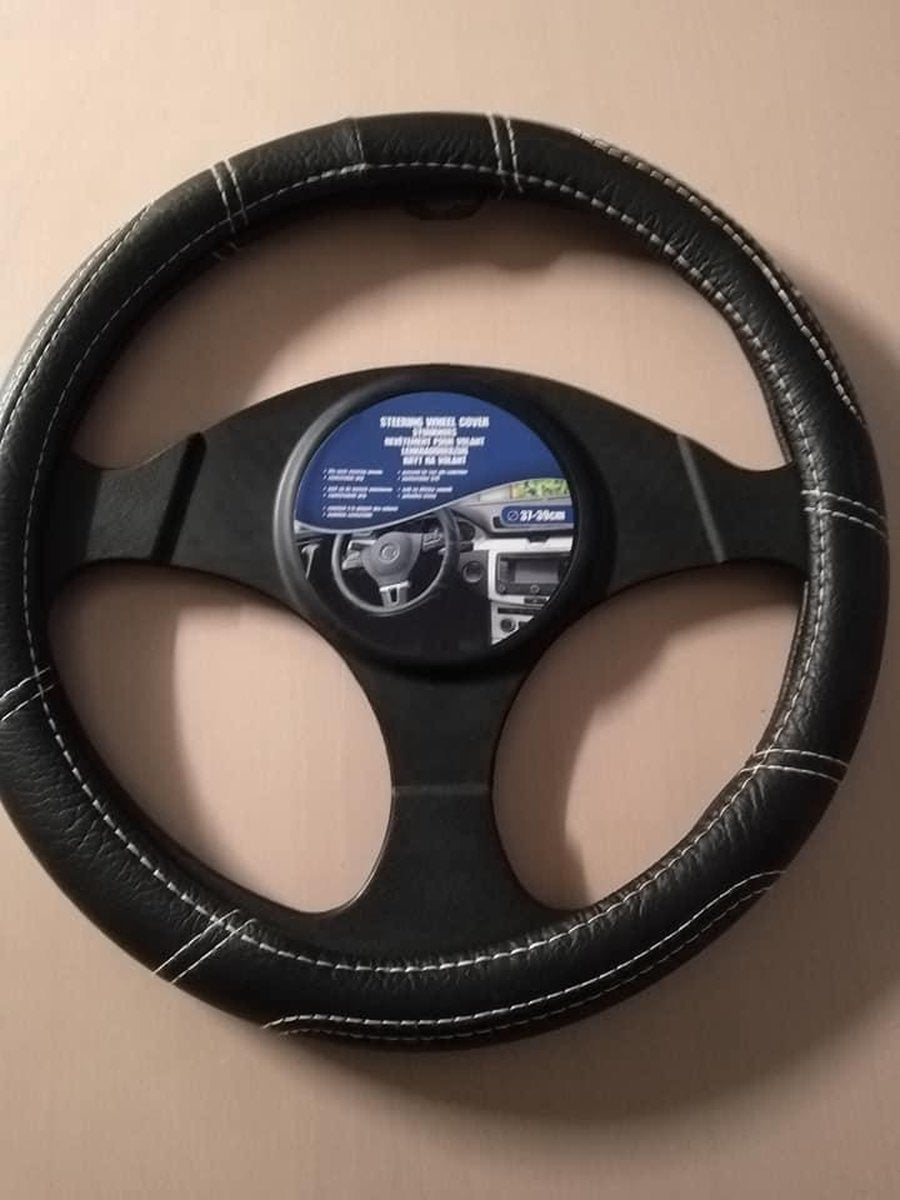 stuurhoes/ steering wheel cover/  past op meeste autosturen/ diameter 37 - 39 cm/ zwart / kunststof