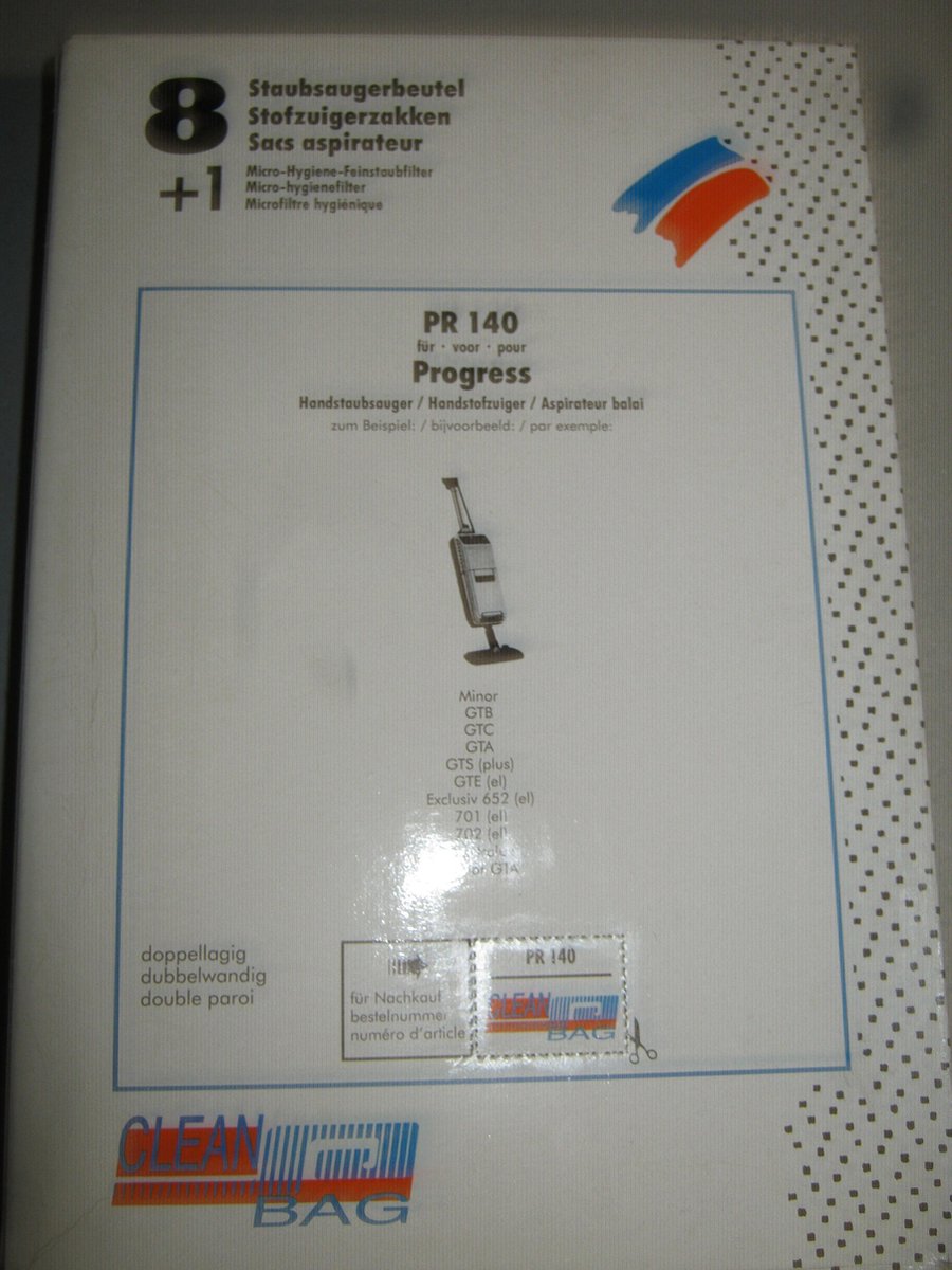 Progress stofzuigerzakken Minor etc cleanbag  8 stuks + filter PR140