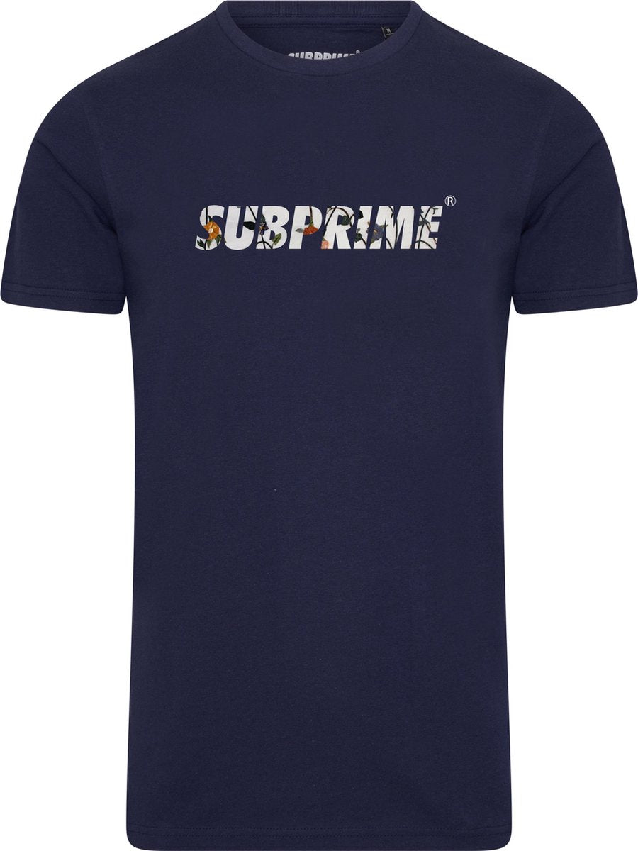 Subprime - Heren Tee SS Shirt Flower Navy - Blauw - Maat S