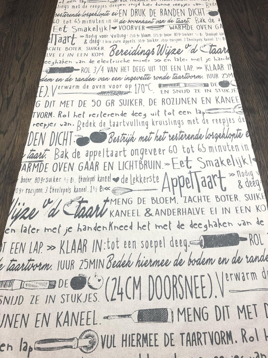Tafelloper - Appeltaart - 100 % Organisch Katoen - 150 x 50 CM - Grijs