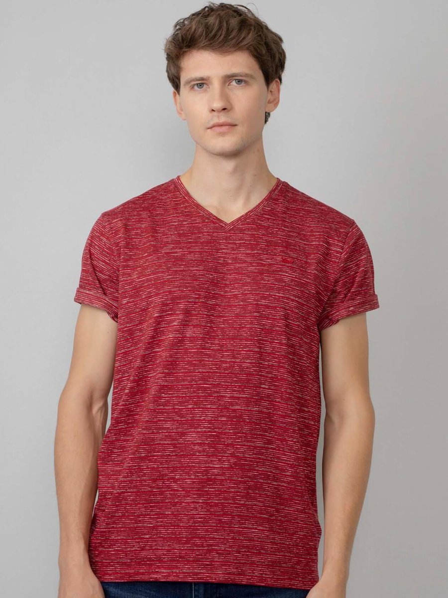 Petrol Industries - Heren Gemêleerd T-shirt met v-hals  - Rood - Maat S