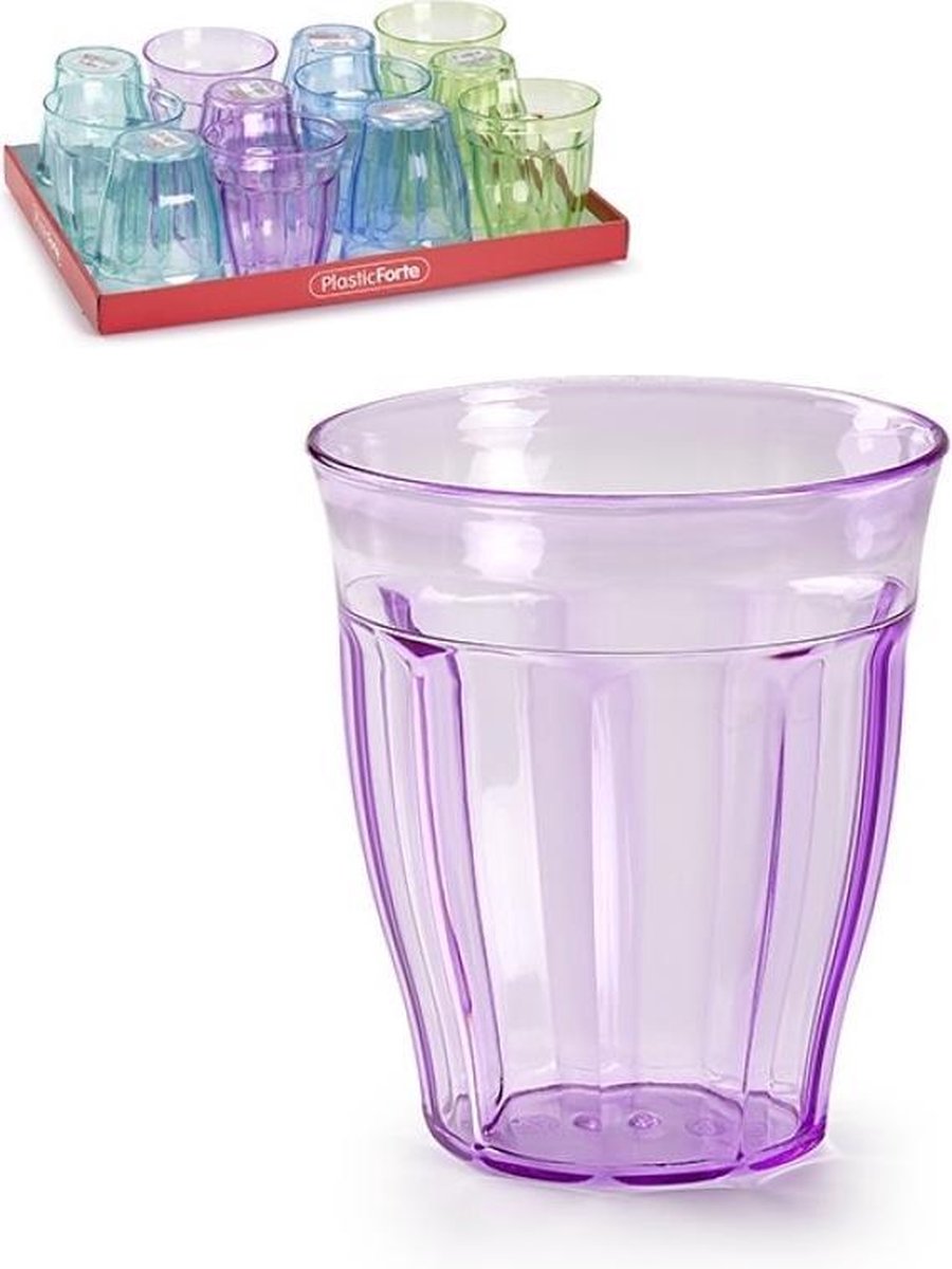 12x stuks Drinkglazen/limonadeglazen gekleurd 250 ml herbruikbaar - Sapglazen/waterglazen onbreekbaar kunststof voor kinderen
