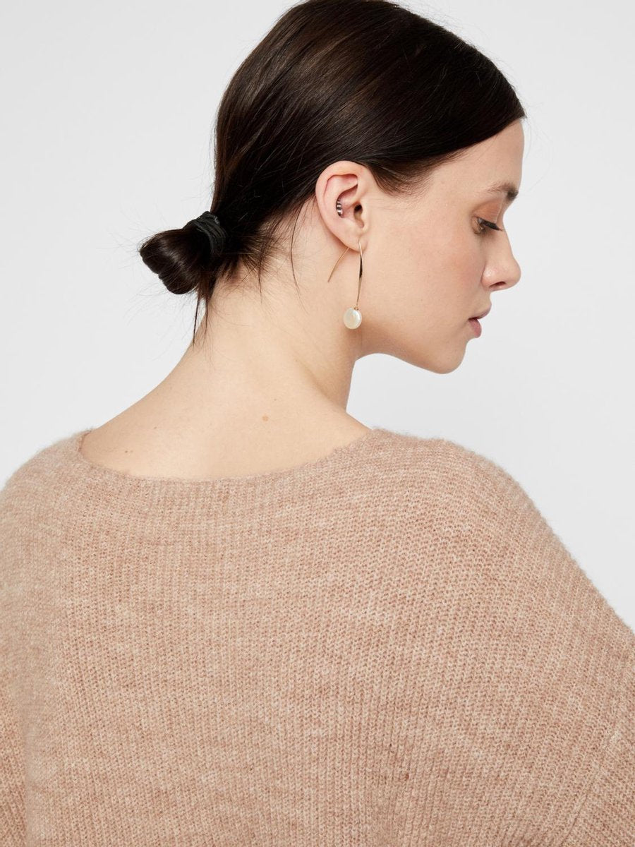 Pieces Dames 17106397 BABETT LS V-NECK KNIT NOOS Trui Natural - Maat M