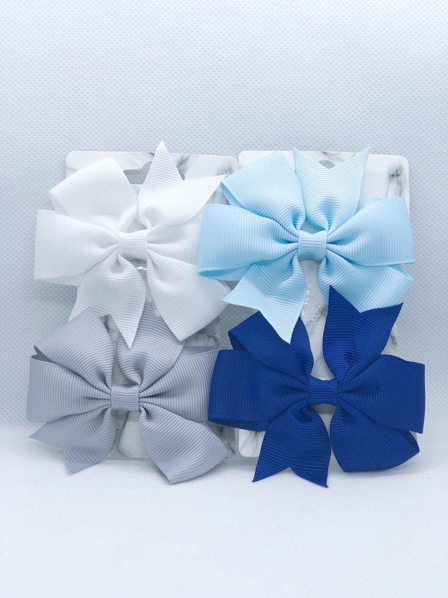 Haarstrikjes 4 Stuks - Haarclipjes - Blue - Blauw - Grey - Grijs