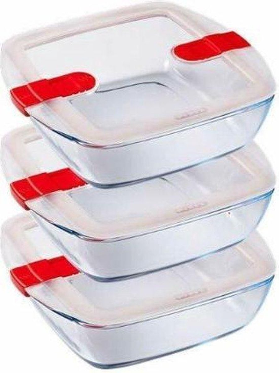 Pyrex - Cook & Heat - Vierkante Schaal Met Magnetronbestendige Deksel - 1