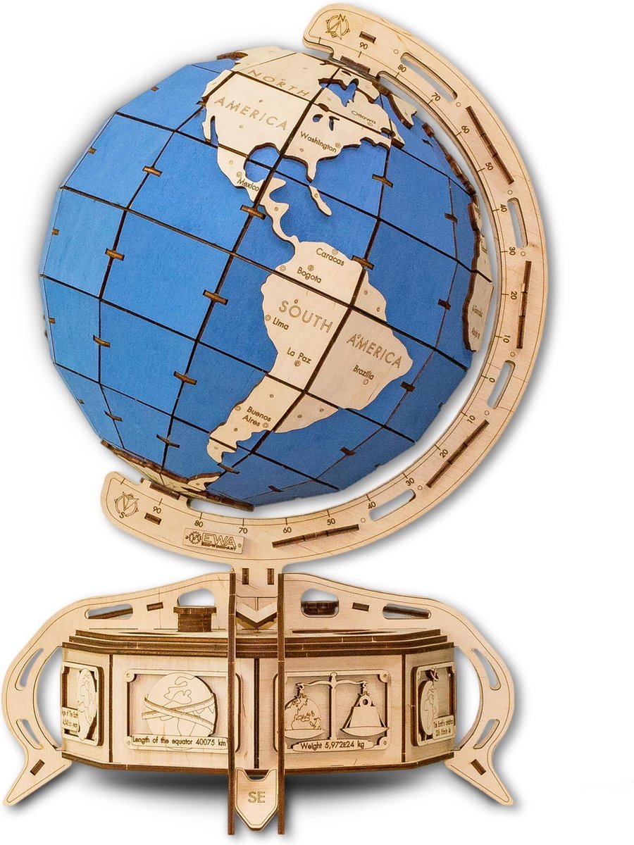 Eco-Wood-Art Globe - Houten Modelbouw - Blauw
