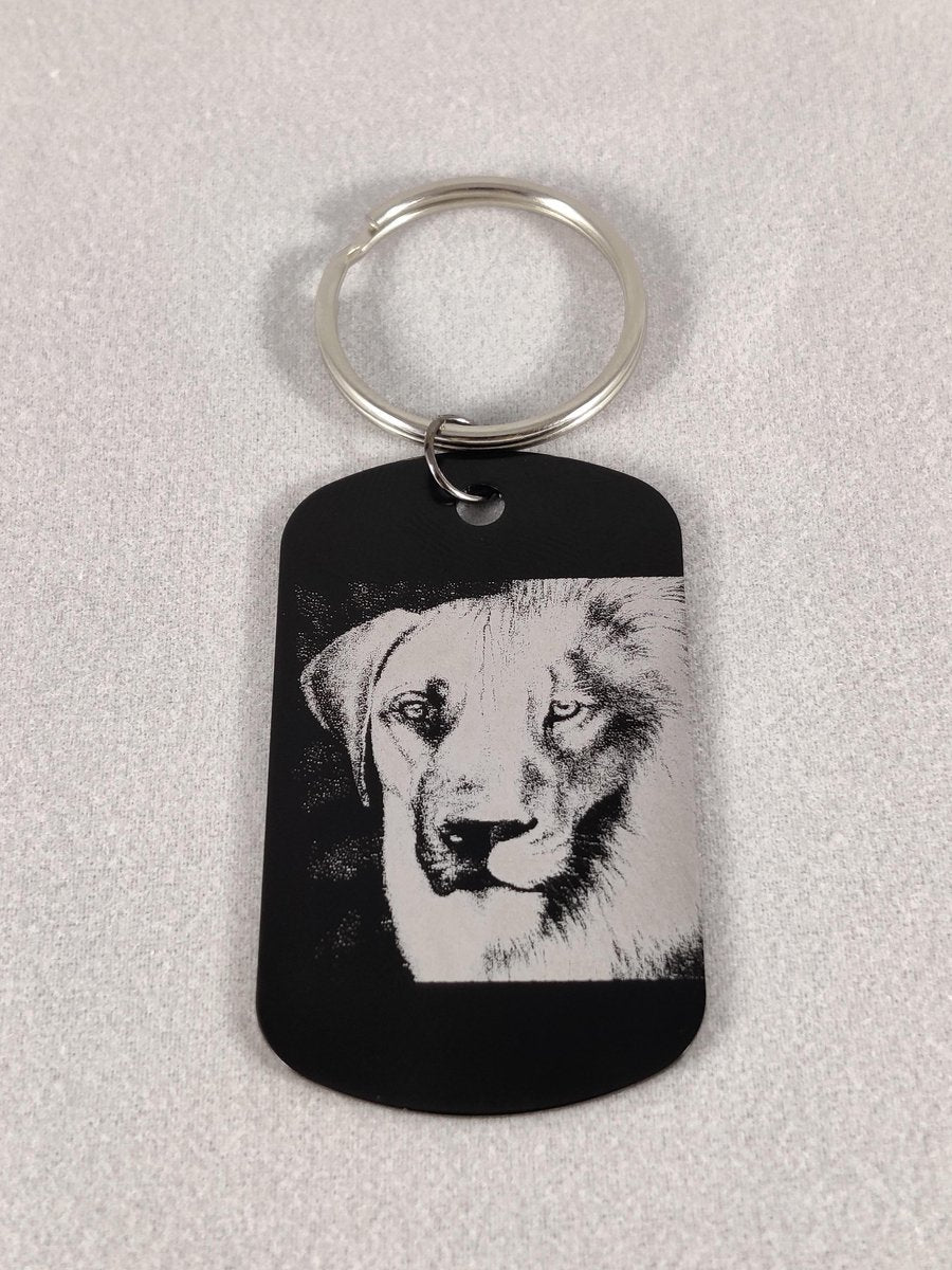 Sleutelhanger dogtag  Rhodesian Ridgeback / Leeuw Gegalvaniseerd  zwart staal 5 CM SWS