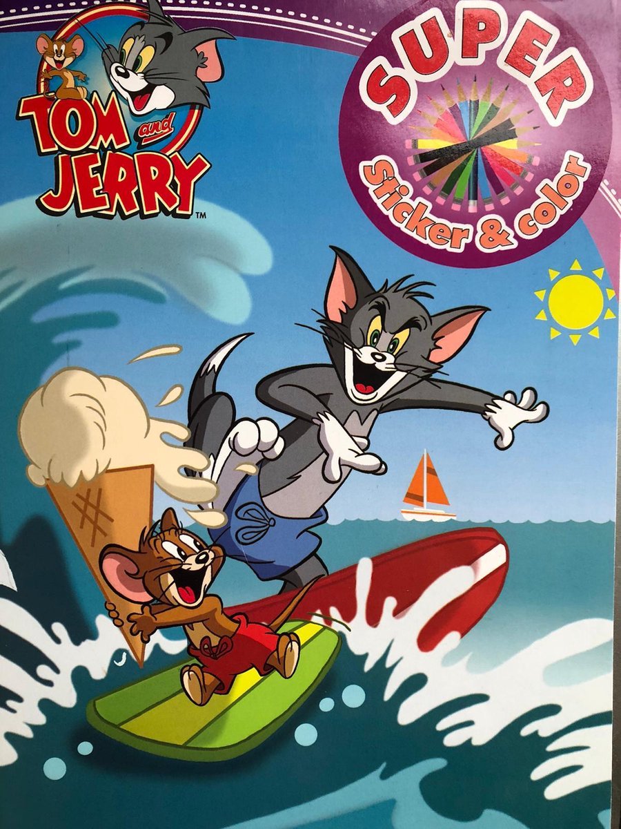 kleurboek tom en jerry met stickers en vol met  kleurplaten van tom en jerry