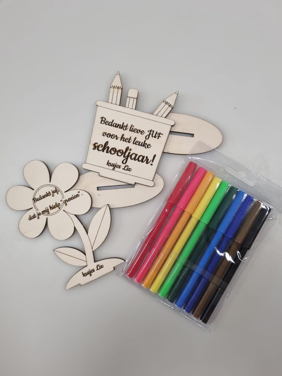 Knutselsetje afscheid Juf - juf - bedankt - kleuren - zelf maken - zelf kleuren - bloemen - houder - potloden - stiften - afscheid juf - einde schooljaar - juffrouw - schooljaar -zomervakantie - einde schooljaar - afscheid cadeautje