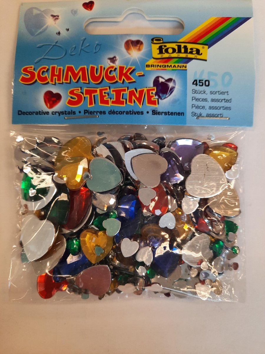 Edelstenen hartjes diverse afmetingen 450 stuks assortiment