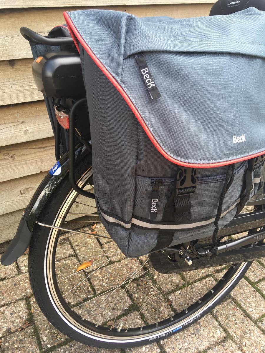 30 liter Beck SPRTV Grey met rode bies Dubbele fietstas