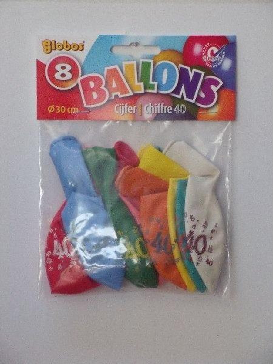 Ballonnen Cijfer 40 No. 12 eenzijdig 1 zakje met 8 stuks