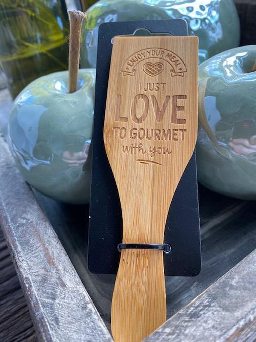 Gourmetspatel / gourmet / Tekst op hout; I just love to gourmet with you / vriendschap / vaderdag / moederdag / cadeau / verjaardag / gourmetten