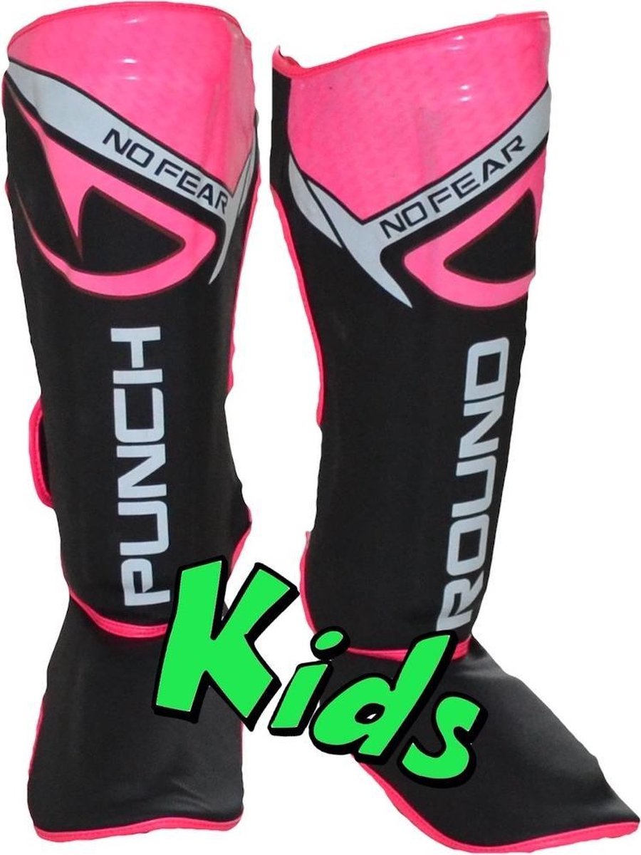 Punch Round Kids NoFear Kickboks Scheenbeschermers Zwart Roze Kies uw maat: Kids - 6 Jaar