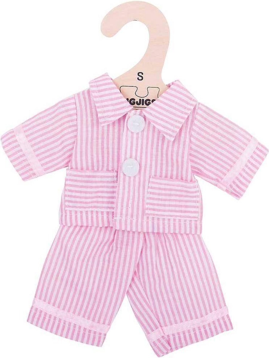 Bigjigs - Pyjama voor pop - Roze/wit gestreept - 25cm