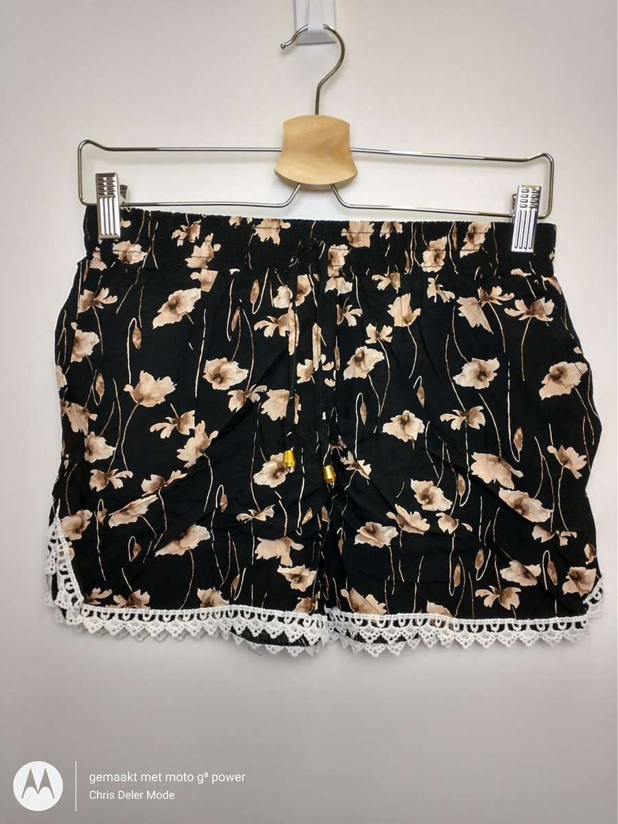 Dames short korte broek Rosaly gebloemd zwart bruin wit M/L