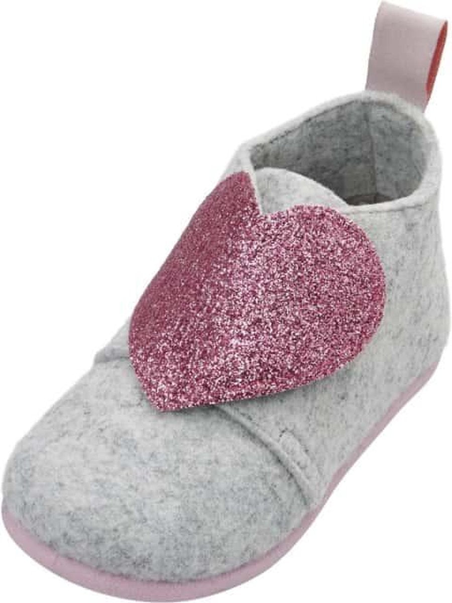 Playshoes pantoffels vilt grijs glitterhart