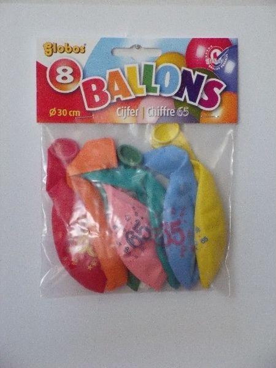 Ballon cijfer 65 ø 30 cm 8 stuks - .