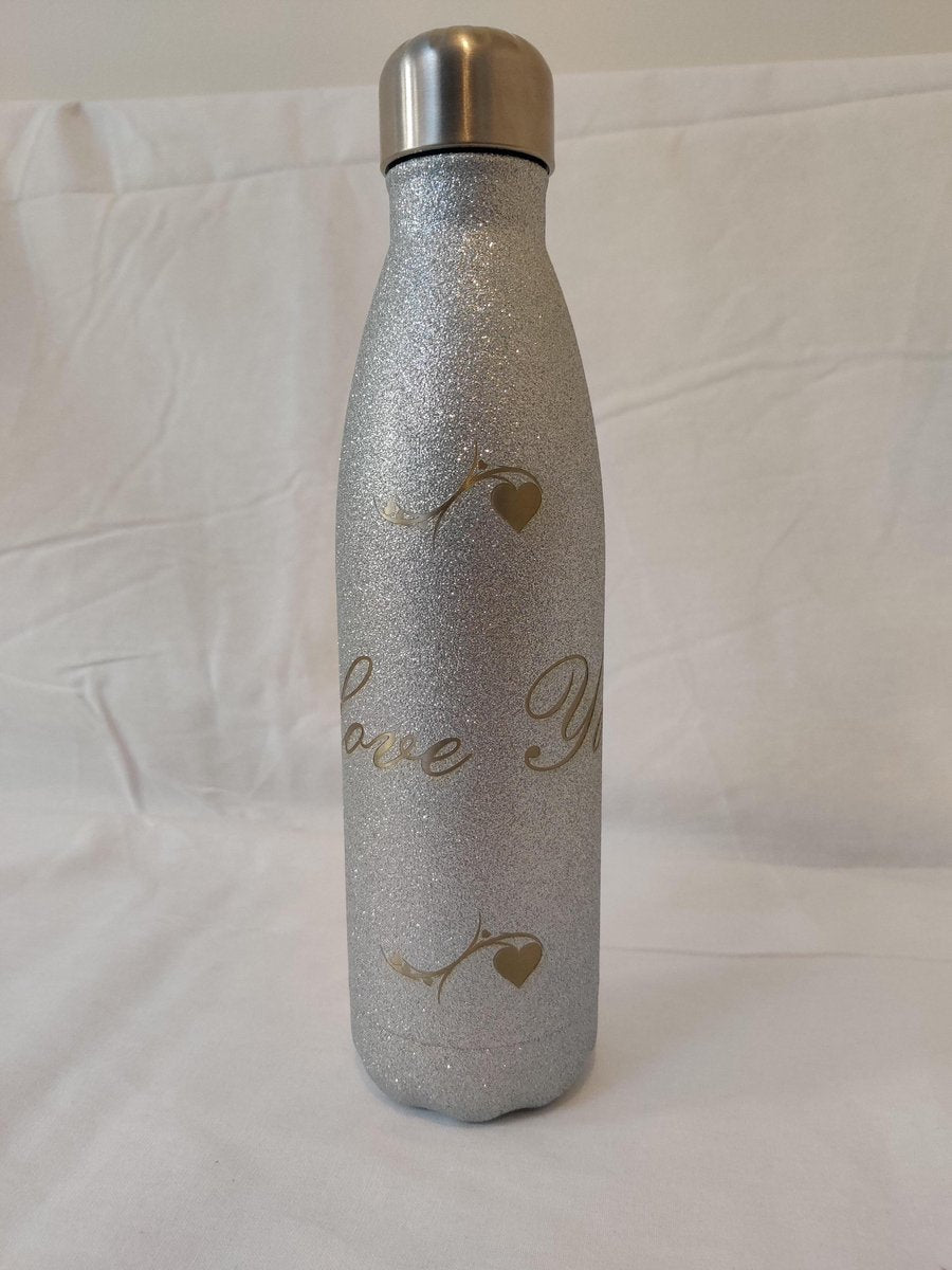 Drinkfles Glitter Silver  500 M I Love you