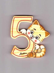Cijfer 5 met poes hout | Bartolucci