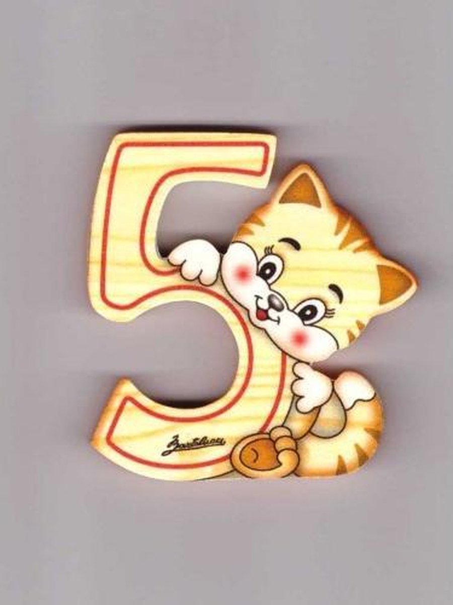 Cijfer 5 met poes hout | Bartolucci